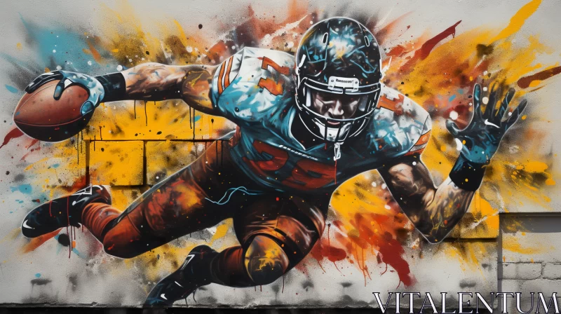 Graffiti Mural of NFL Player on Steel Surface with Dark Palette AI Image