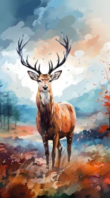 Stunning Oil Painting of a Stag in a Colorful Autumn Forest AI Image