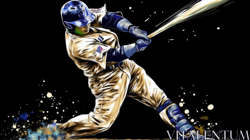 AI ART Stylized Liquid Metal Baseball Player in Blue and Beige