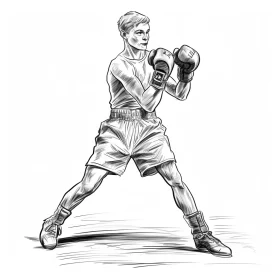 Vintage Boxing Fighter Illustration in Monochrome AI Image