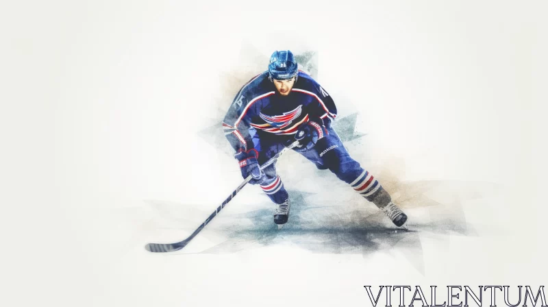 Impressionistic Ice Hockey Player Art with Classic American Iconography AI Image