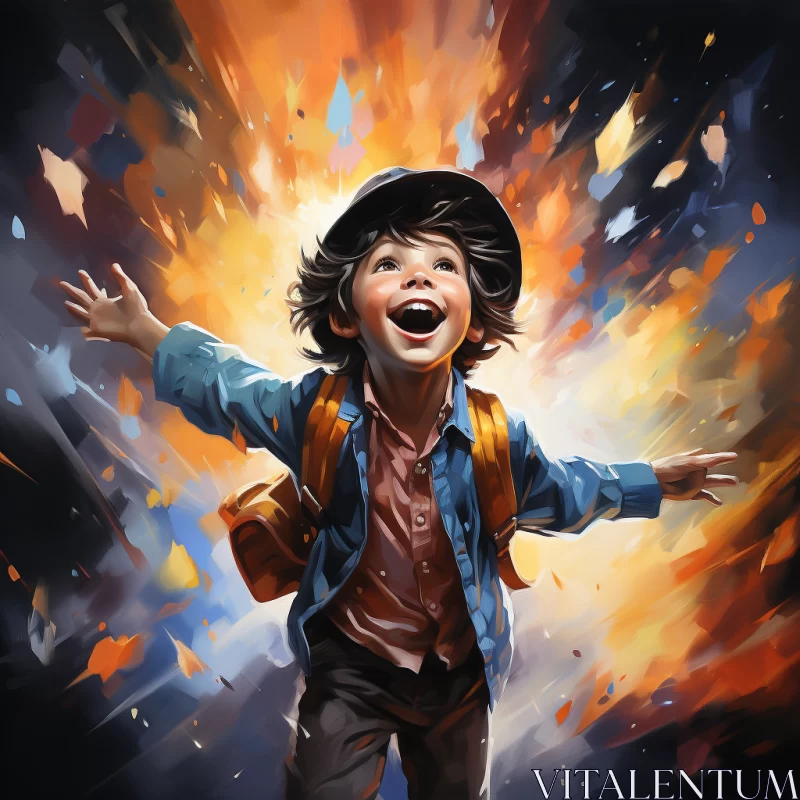 Joyful Adventure: A Colorful Explosion of a Child's Innocence and Wonder AI Image