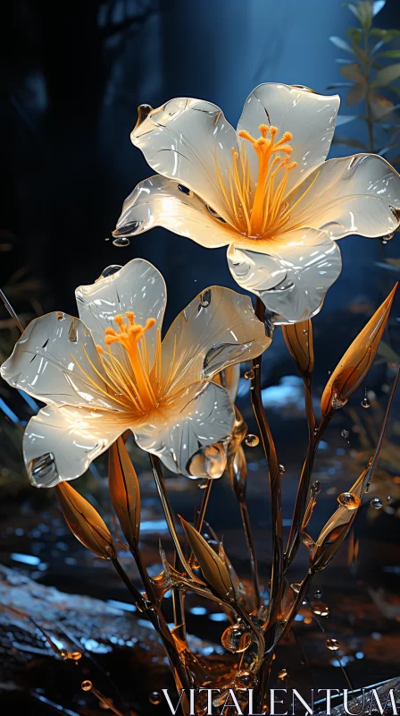 Luminous 3D Glass Flowers in Water - A Delicate Fantasy AI Image