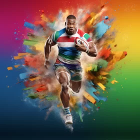 Vibrant Rugby Player Artwork with African Influences and Bold Colors AI Image
