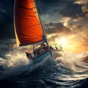 8K Epic Sailing Adventure in Choppy Sea with Dramatic Lighting AI Image