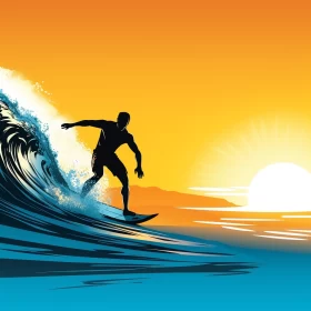 Vibrant Surfing at Sunset Image - High Resolution, Dynamic Energy, Vibrant Colors, Detailed Ilustrat AI Image