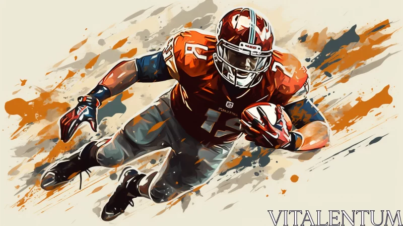 American Football Player Sprinting with Ball in Bold Colors AI Image