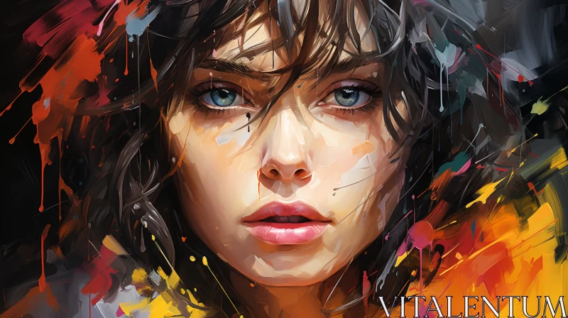 Cyberpunk Manga Style Portrait of Young Woman with Paint Splatters AI Image