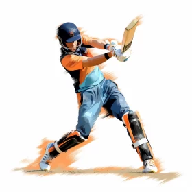 Vivid Digital Art of Cricket Player in Action AI Image