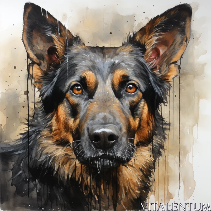 Captivating German Shepherd Portrait in Watercolor and Oil AI Image