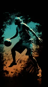 Dynamic Woman Basketball Player Illustration with Textured Paint Effects AI Image