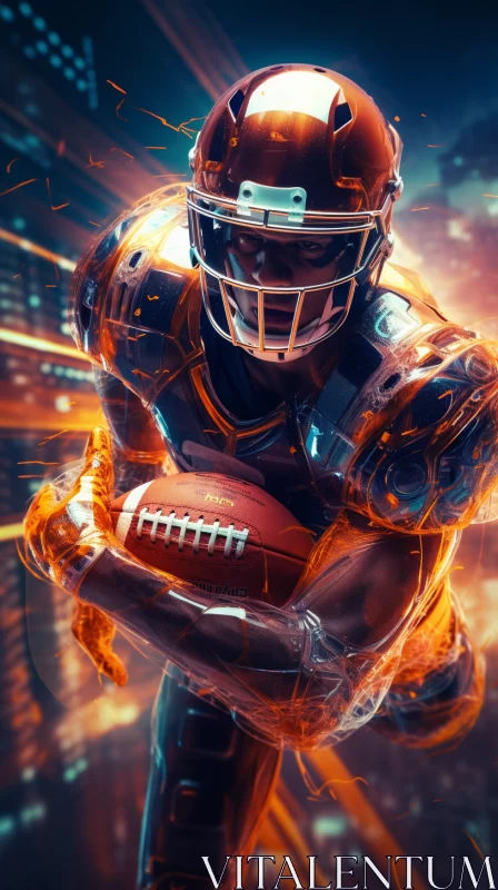 Fiery Football Player in Motion - Futuristic Electric Colors AI Image
