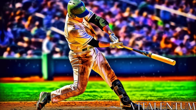 Action-Packed Baseball Swing in Vivid Colors AI Image