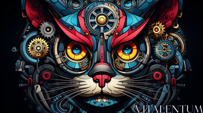 Steampunk Mechanical Cat Artwork with Intricate Gear Details AI Image
