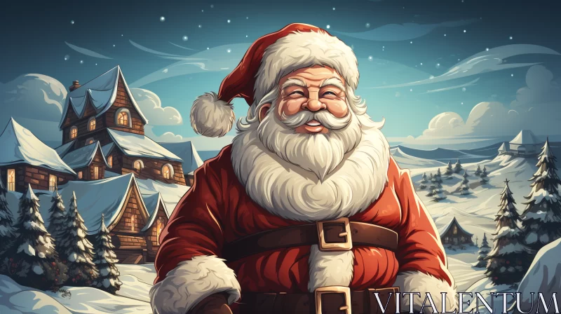 Captivating Santa Claus Portrait in Snowy Village AI Image