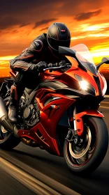 Hyper-realistic Digital Art of Racing Motorbike on Road with Exotic Backdrop AI Image