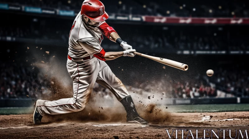 AI ART Action-Packed Baseball Player Mid-Swing in Red and Gray Tones