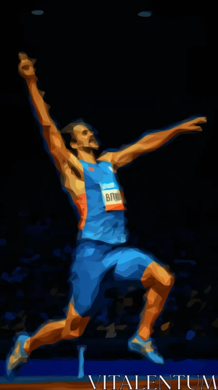 Neo-Mosaic Pixel-Art Athlete Mid-Jump with Byzantine Influence AI Image