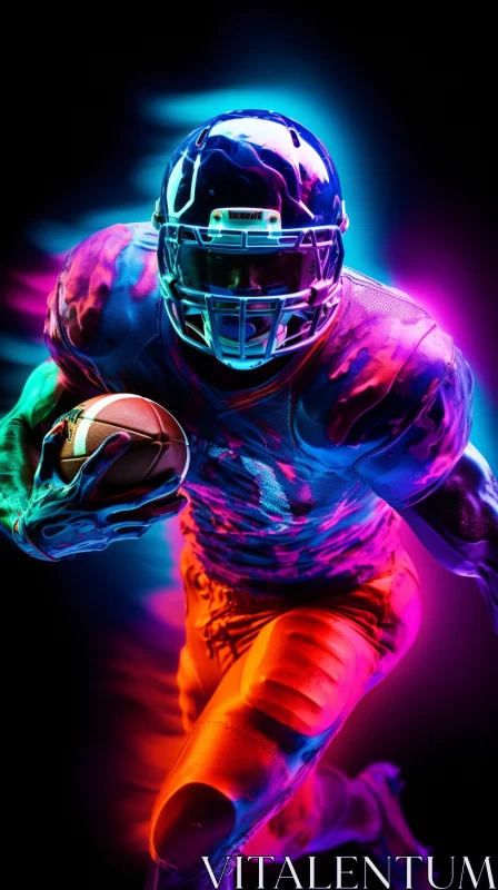 Neon Style Footballer in Action: A Colorful and Textural Image AI Image