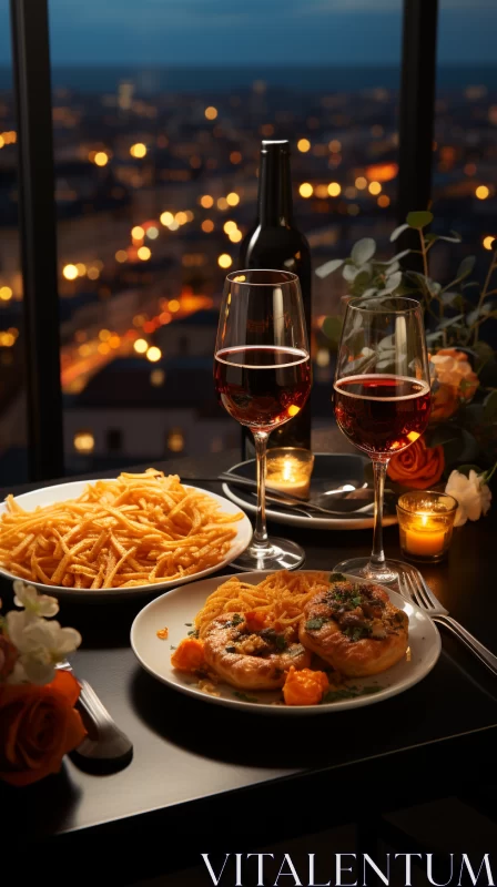Romantic Dinner Setting with Pasta and Wine: A Fawncore Aesthetic AI Image