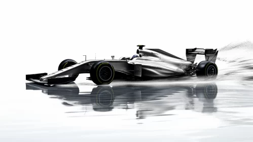 Silver Formula Car Racing on Water: A Masterpiece of Hyper-realism  - AI Generated Images AI Image