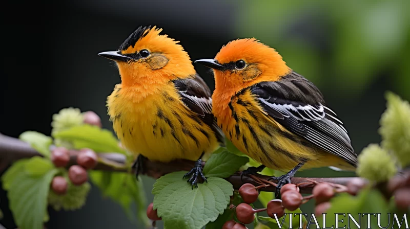 Captivating Scene of Two Birds Perched on a Branch: Vibrant Colors and Intricate Details in Precisio AI Image