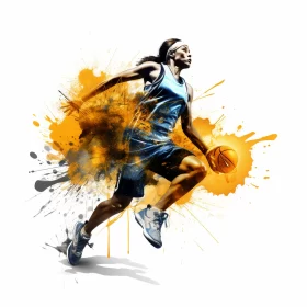 Dynamic Basketball Action Painting in Indigo & Amber Tones AI Image