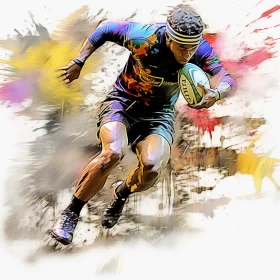 Dynamic Digital Art Depiction of Rugby Player in Action AI Image