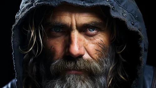 Epic Portraiture of a Hooded Man with Intense Eyes