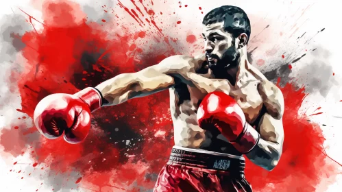 Intense Colored Boxer Artwork with Action Painting and Anime Elements AI Image
