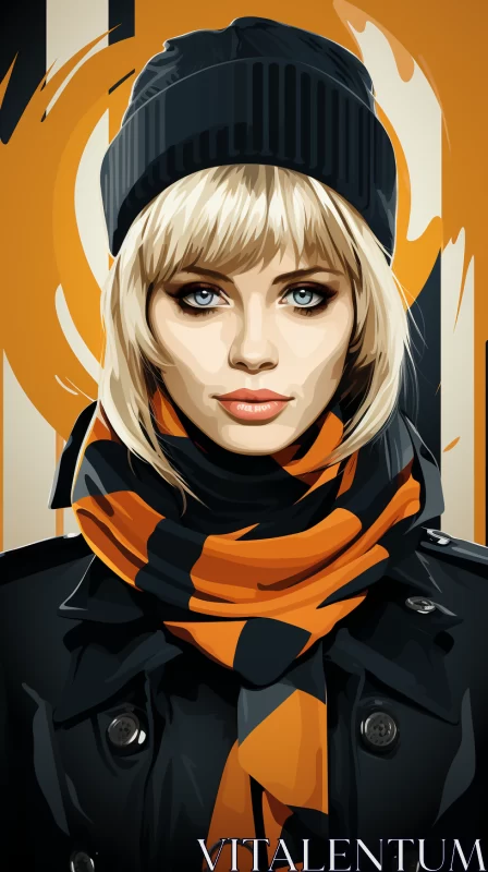 Pop Art Styled Illustration of a Girl in Black and Orange AI Image