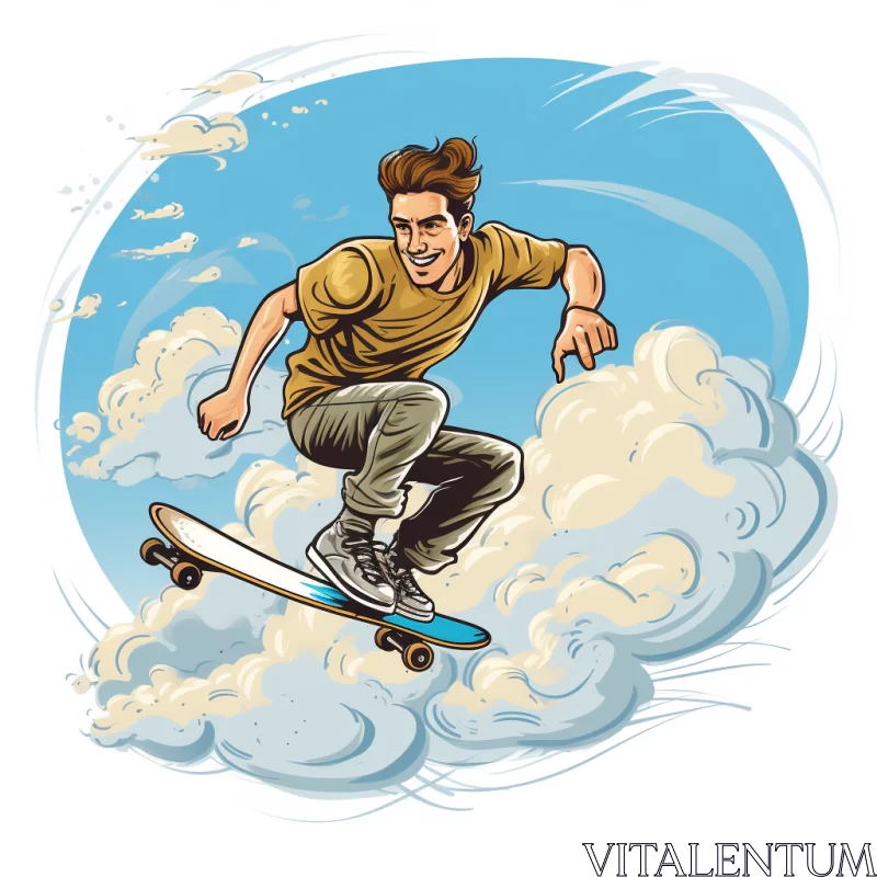 AI ART Dynamic Skateboarder Illustration: Youth, Freedom & Tumblewave Aesthetic