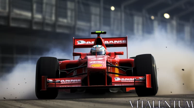 Intense Action with Roaring Red Racing Car in Motion  - AI Generated Images AI Image