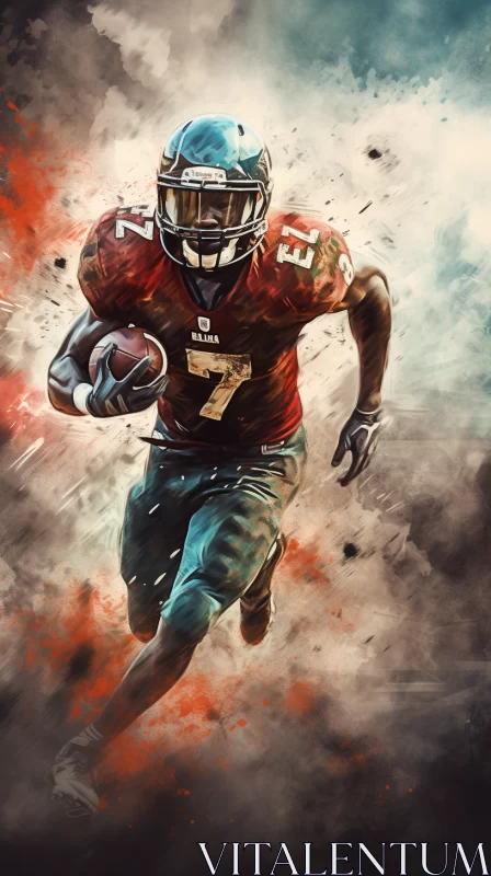 Miami Football Player Art: Asante-Inspired Color Wash & Realism Blend AI Image