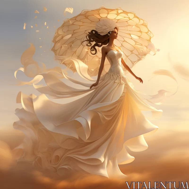 Ethereal Fantasy Scene with Woman in Golden Light AI Image