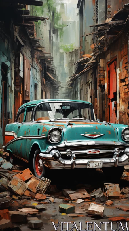 Old Car Depicted in Urban Street Art Style - AI Art images AI Image