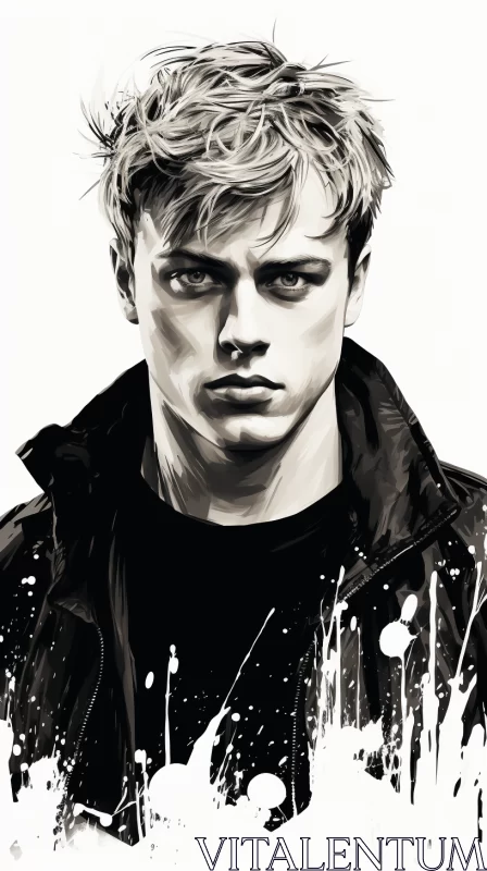 Stunning Noir Comic Art Painting of a Mysterious Young Man in a Jacket and Shirt AI Image