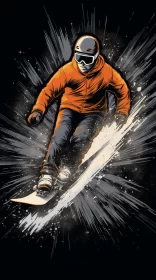 Thrilling Snowboarding Scene in Noir Comic Art Style with High Contrast Colours