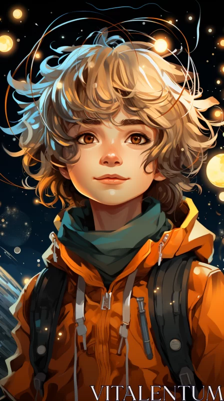 Youthful Protagonist Under Starry Skies - Dreamy Comic Book Art AI Image