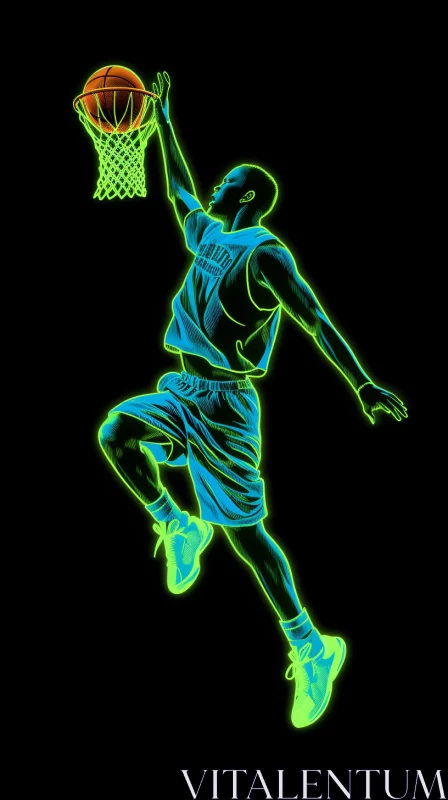 AI ART Neon Realism Basketball Dunk Art in Les Nabis Style