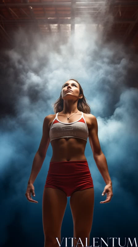 AI ART Captivating Image of Athletic Woman in Mystical Smoke-Filled Room