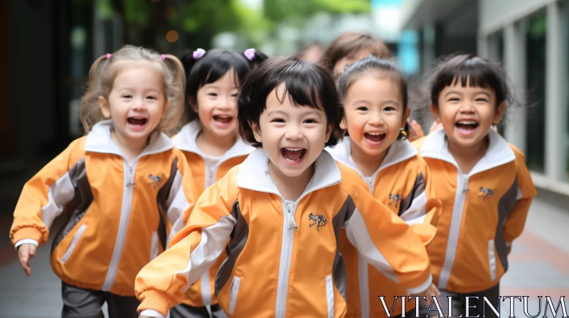 Cheerful Kindergarten Children in School Uniforms - Playful Atmosphere AI Image