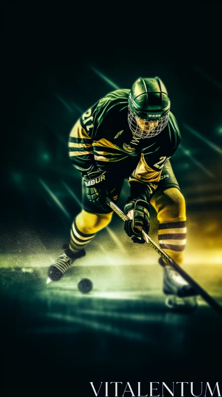 Dynamic Hockey Player in Action with Sparklecore Effect AI Image