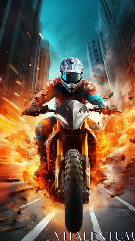 AI ART Dynamic Urban Artwork with Vibrant Colors and Action-Packed Motorcycle Scene