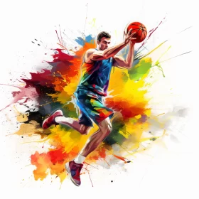 Intense Basketball Action Against Abstract Background AI Image