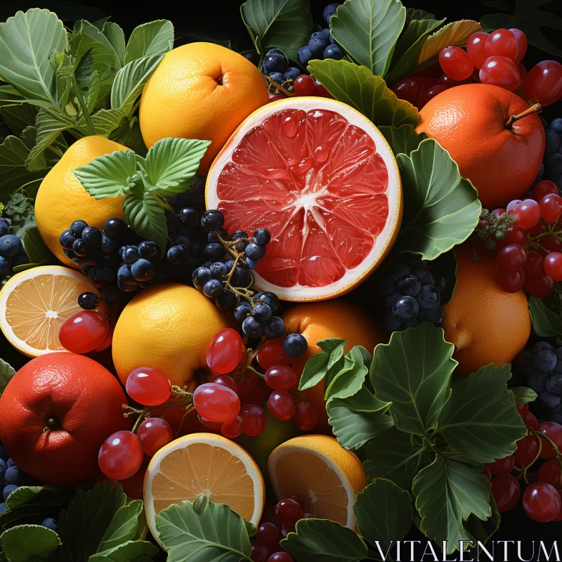 Colorful Fruit Arrangement in Bold Navy and Crimson AI Image