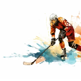 Dynamic Watercolor Hockey Player Action Image AI Image