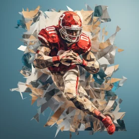 Monochromatic Football Player Breaking Through Paper Barrier in Fiery Battlefield AI Image