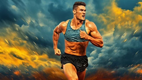 Man Running in Stormy Landscape: Award-Winning Digital Art AI Image