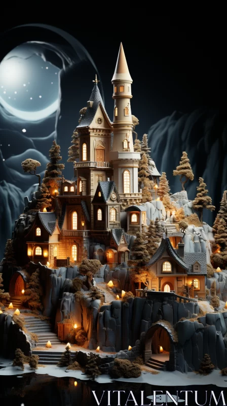 3D Christmas Castle: Ominous and Detailed AI Image